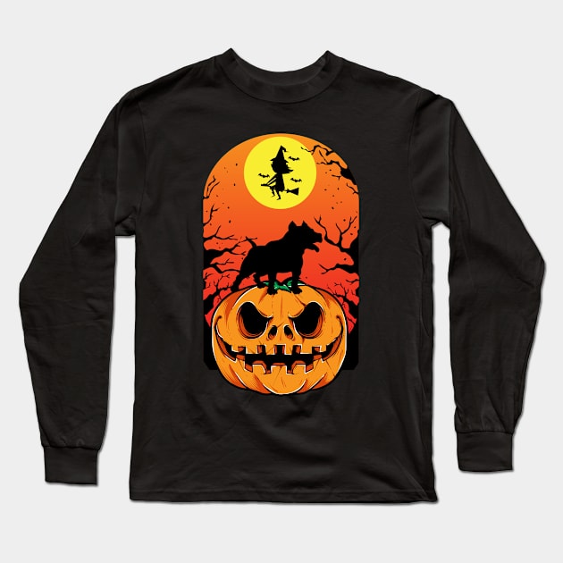 Pitbull Halloween Puppy Pumpkin Long Sleeve T-Shirt by madani04